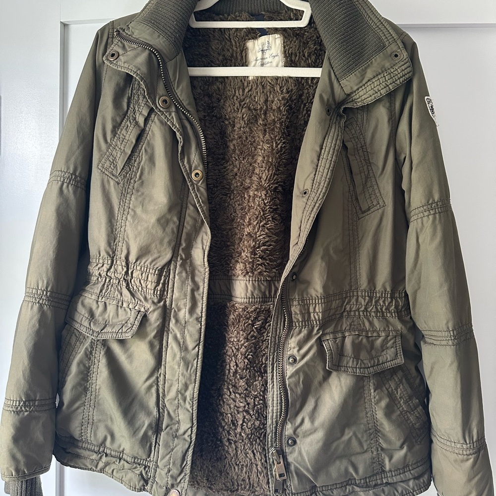 Olive Green Jacket with Faux Fur Lining
